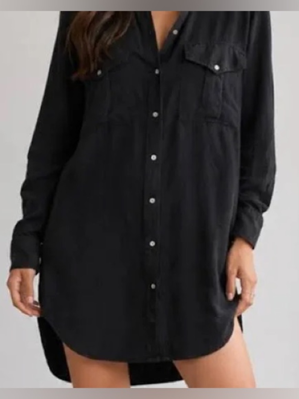 Wilfred free black button up long sleeve shirt collared swim cover up tunic XS